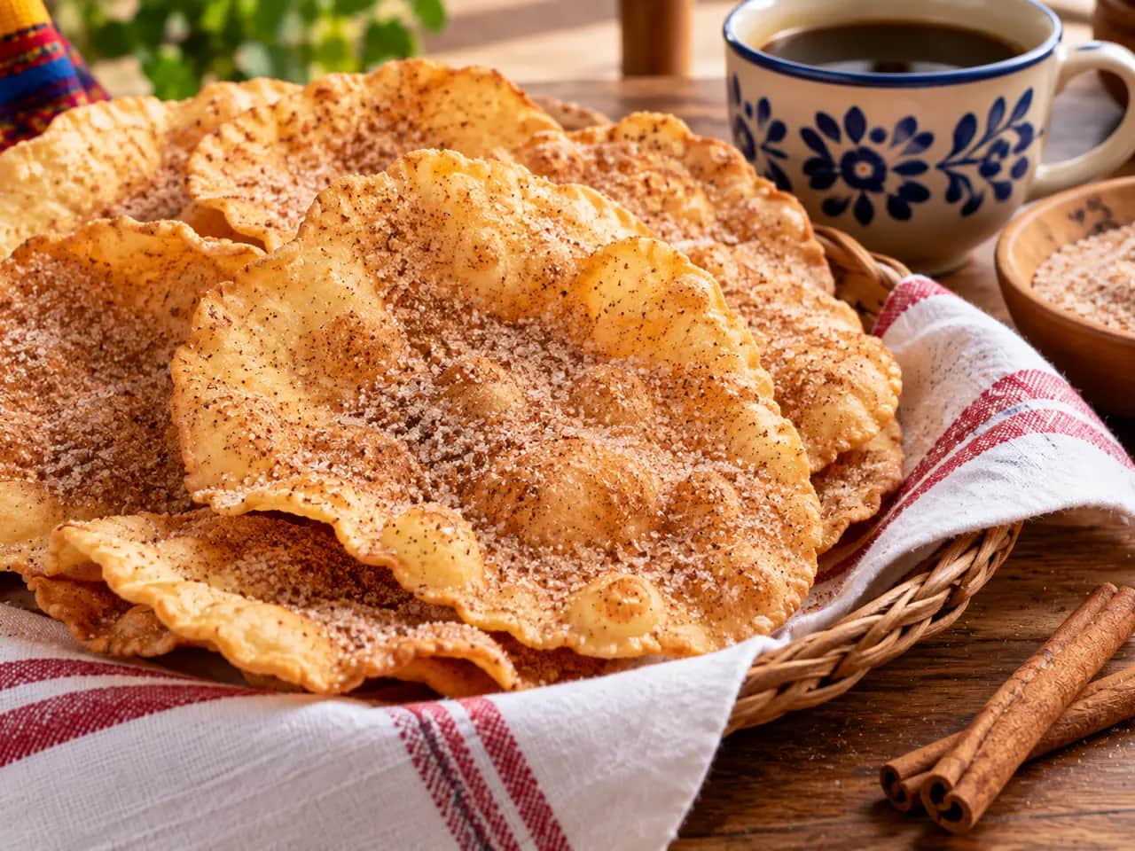 Image of Colombian hojuelas: crisp cinnamon-sugar pastries