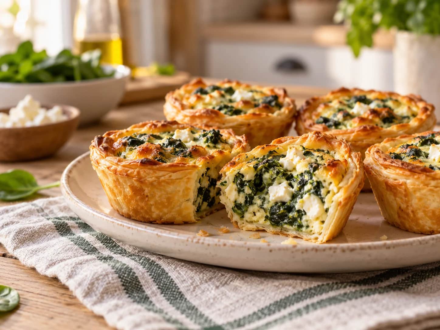 Imagen de Mini quiches de espinaca y queso feta con hojaldre