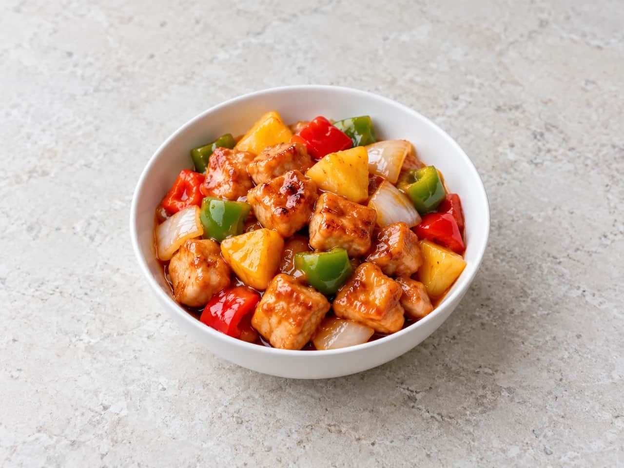 Imagen de Pollo agridulce a la sartén con piña y pimientos