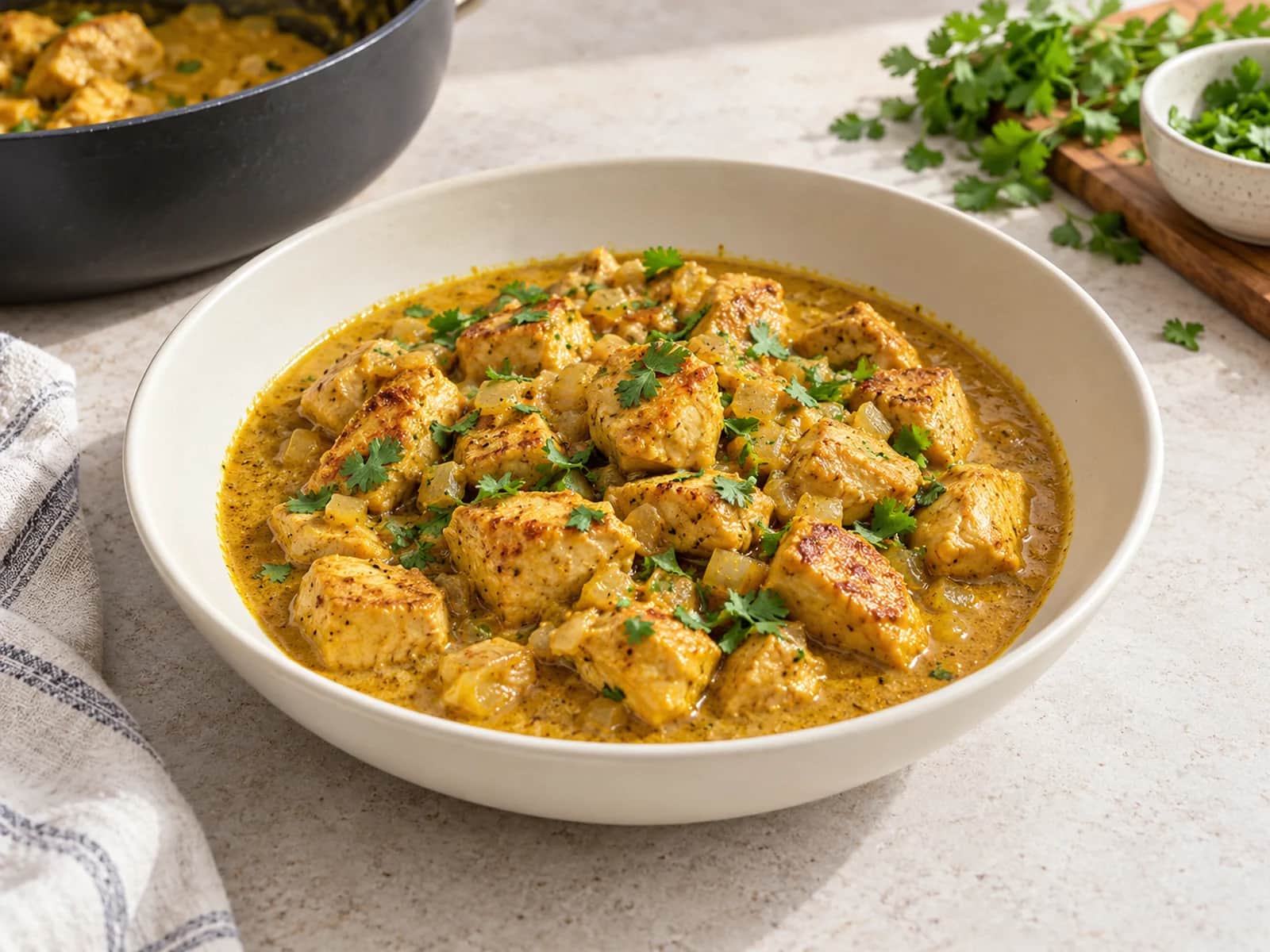 Imagen de Pollo al curry con leche de coco, fácil y cremoso