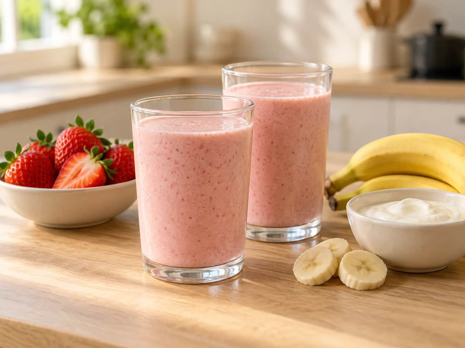 Imagen de Smoothie de fresa y plátano con yogur griego