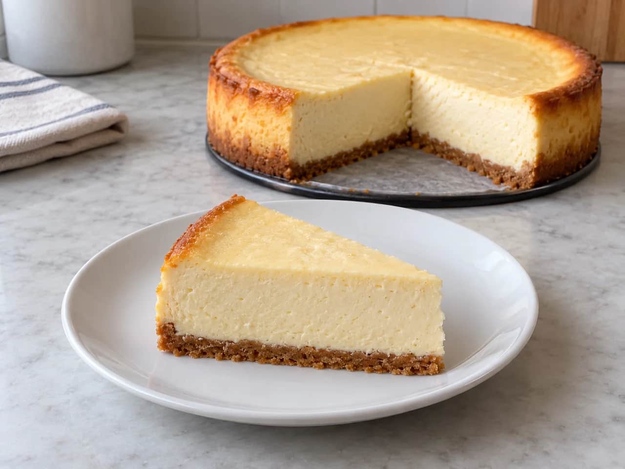 Imagen de Cheesecake clásico al horno con base de galleta