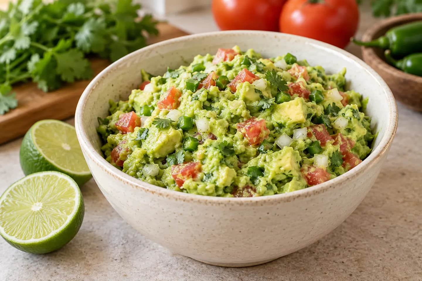 Imagen de Guacamole casero con tomate y cilantro