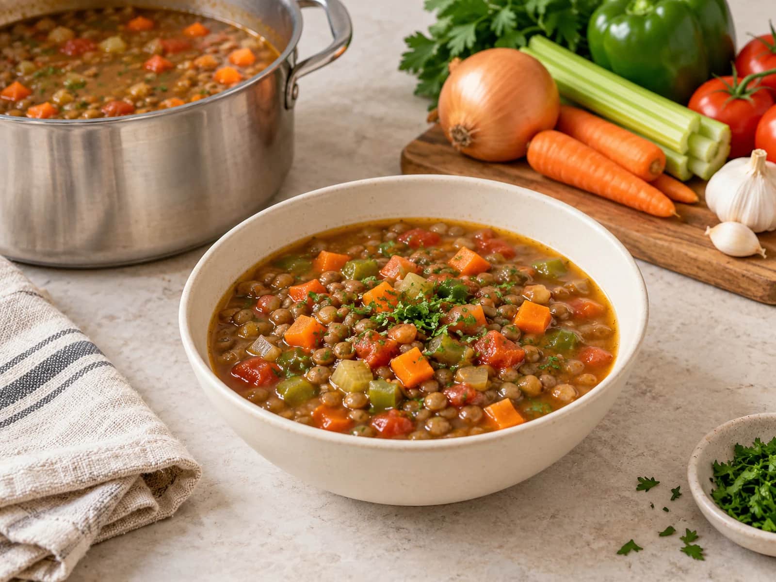 Imagen de Sopa de lentejas con verduras, sin remojo