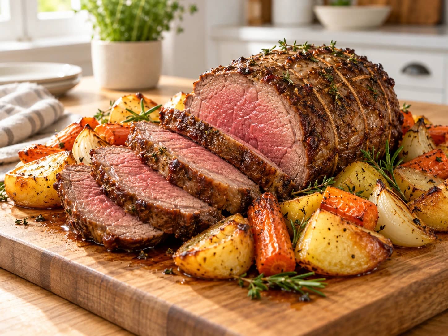 Image de Rôti de bœuf au four aux pommes de terre et carottes