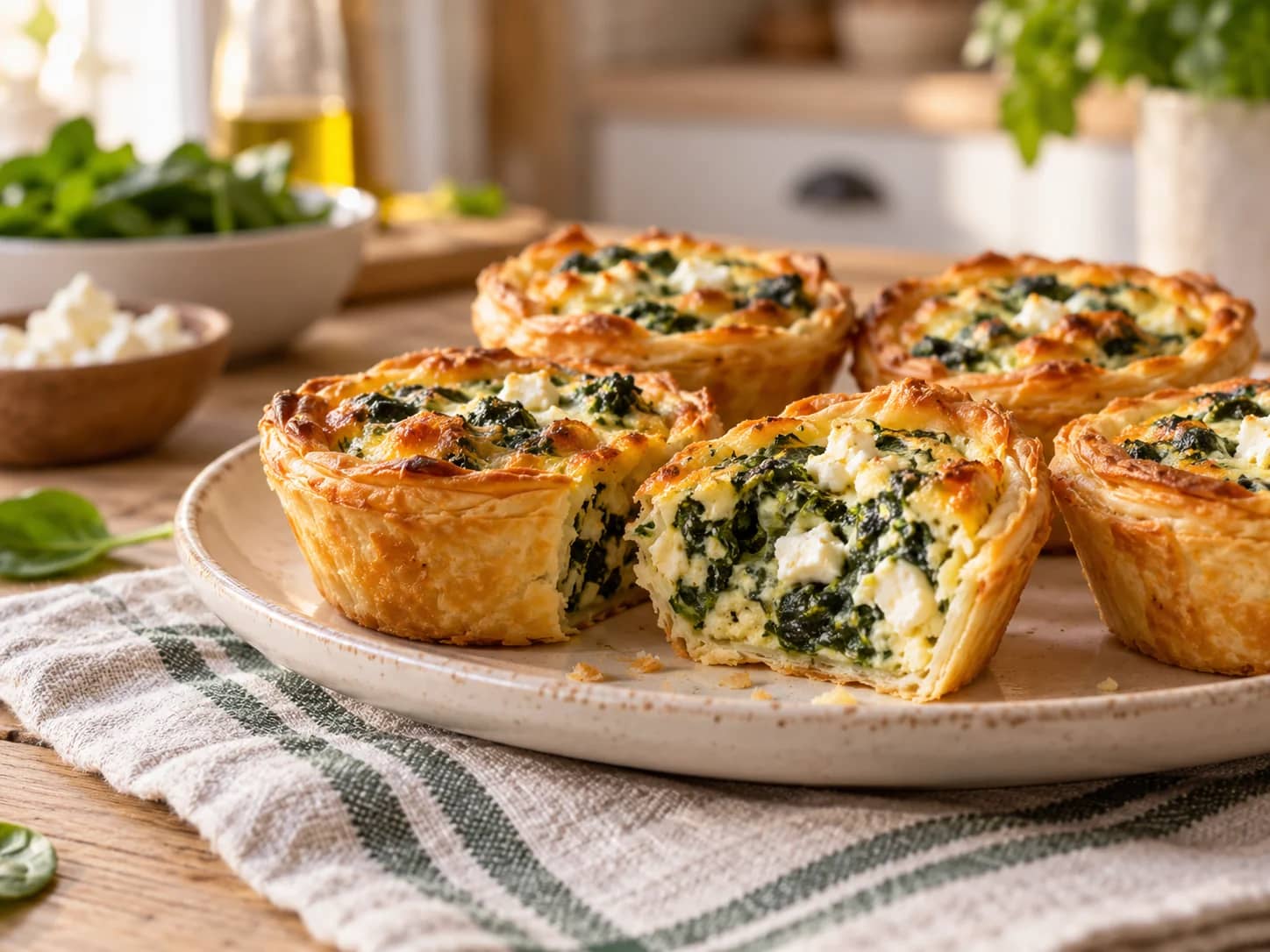Imagen de Mini quiches de espinaca y queso feta con hojaldre