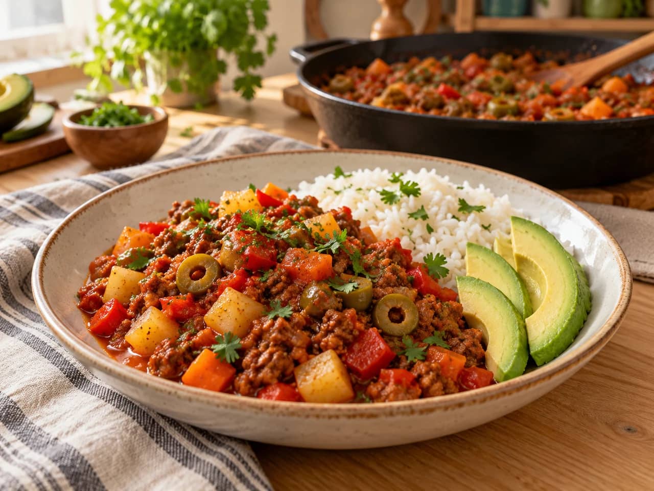 Imagen de Picadillo de carne molida rápido y fácil, con papa y zanahoria