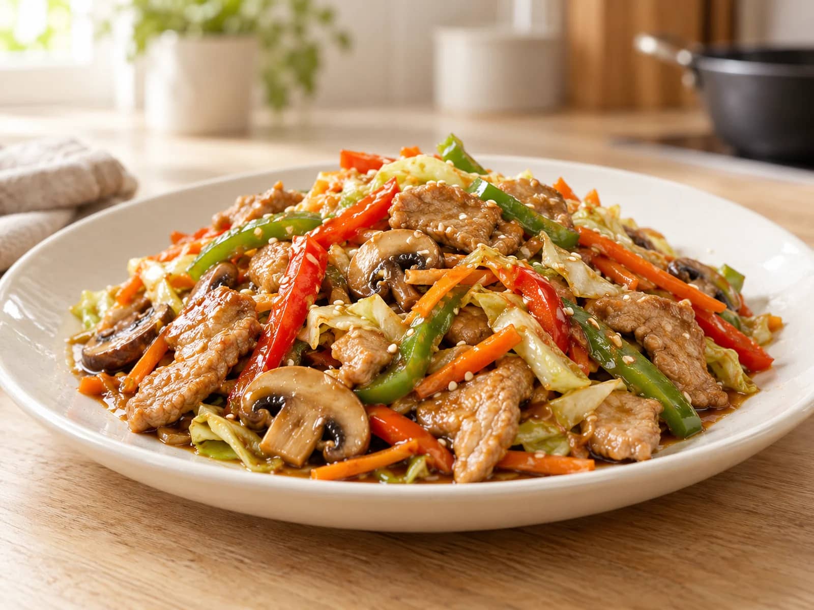 Image de Chop suey maison au porc, légumes et sauce soja