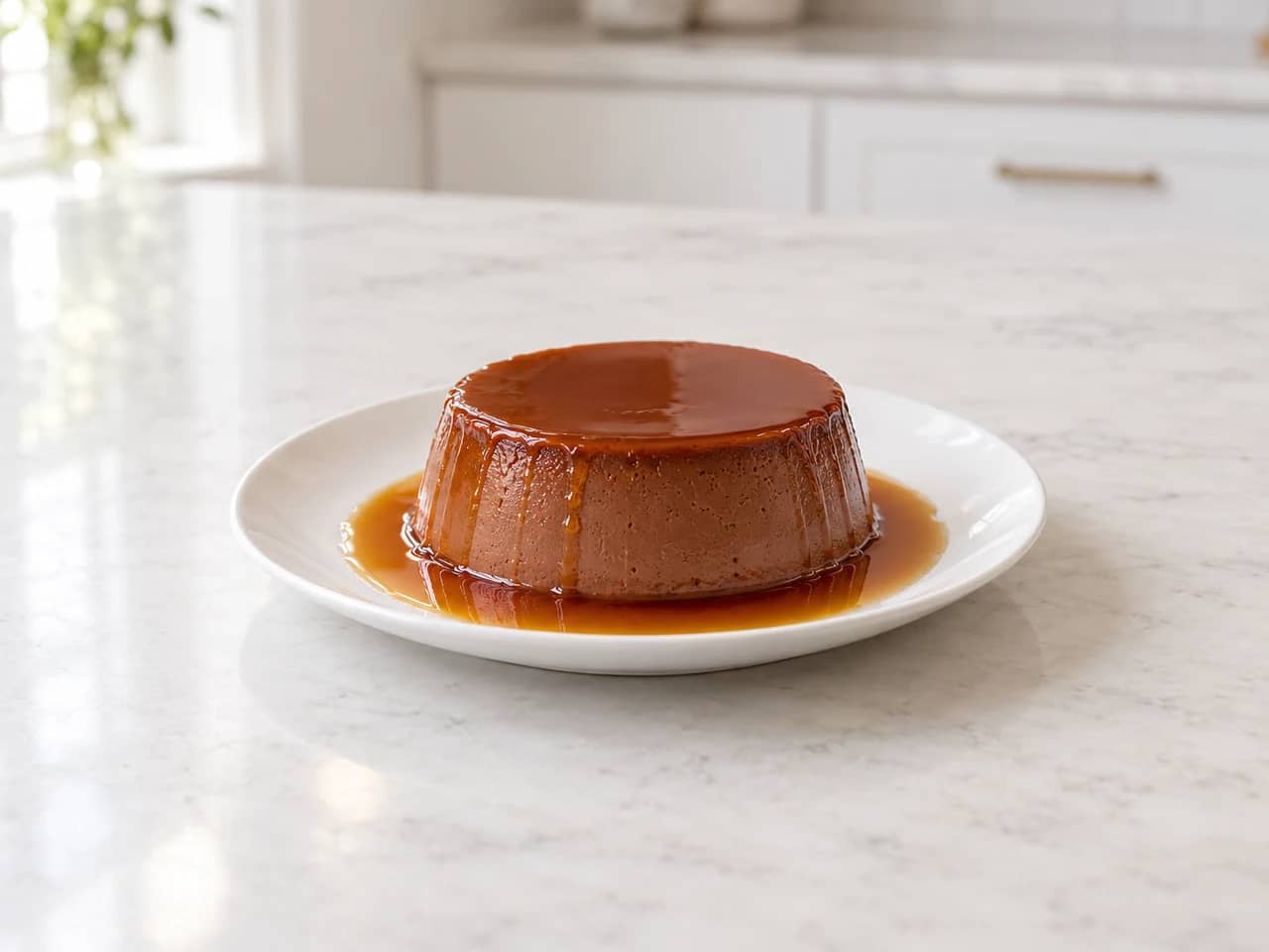 Image of Chocolate caramel flan baked in a water bath