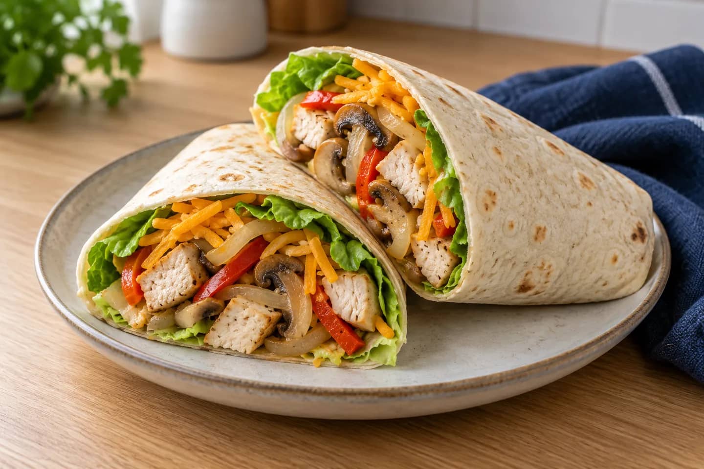 Image of Chicken and mushroom wraps with cheese