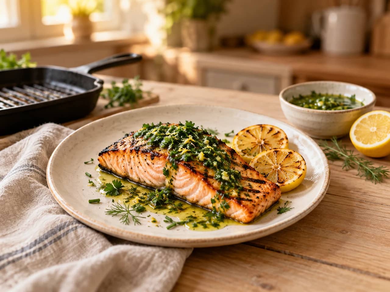 Bild von Gegrillter Lachs mit Zitronen-Kräuter-Sauce: einfach und saftig
