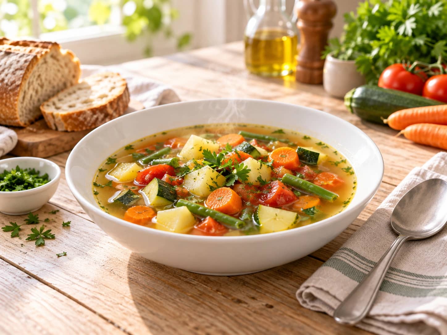 Bild von Gemüsesuppe mit Kartoffeln und grünen Bohnen