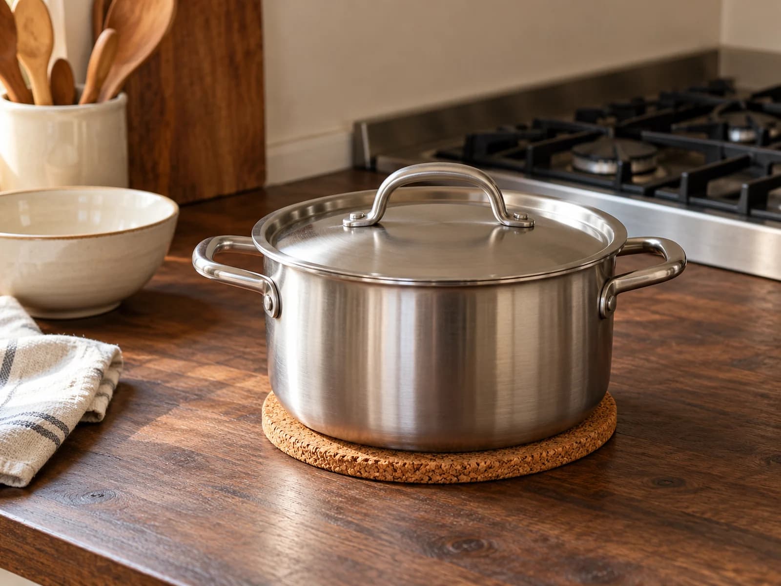 Riz blanc : casserole retirée du feu et couverte pendant le repos