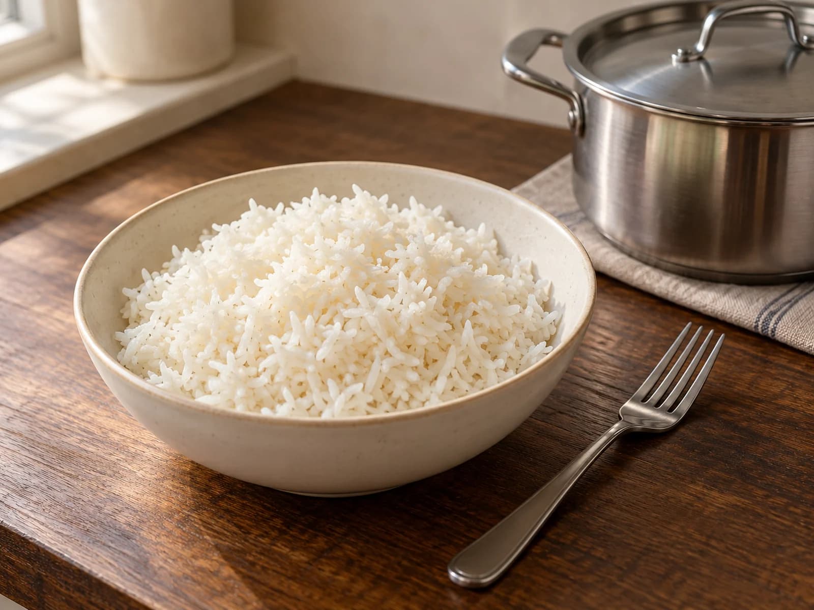 Riz blanc cuit aux grains séparés, prêt à servir