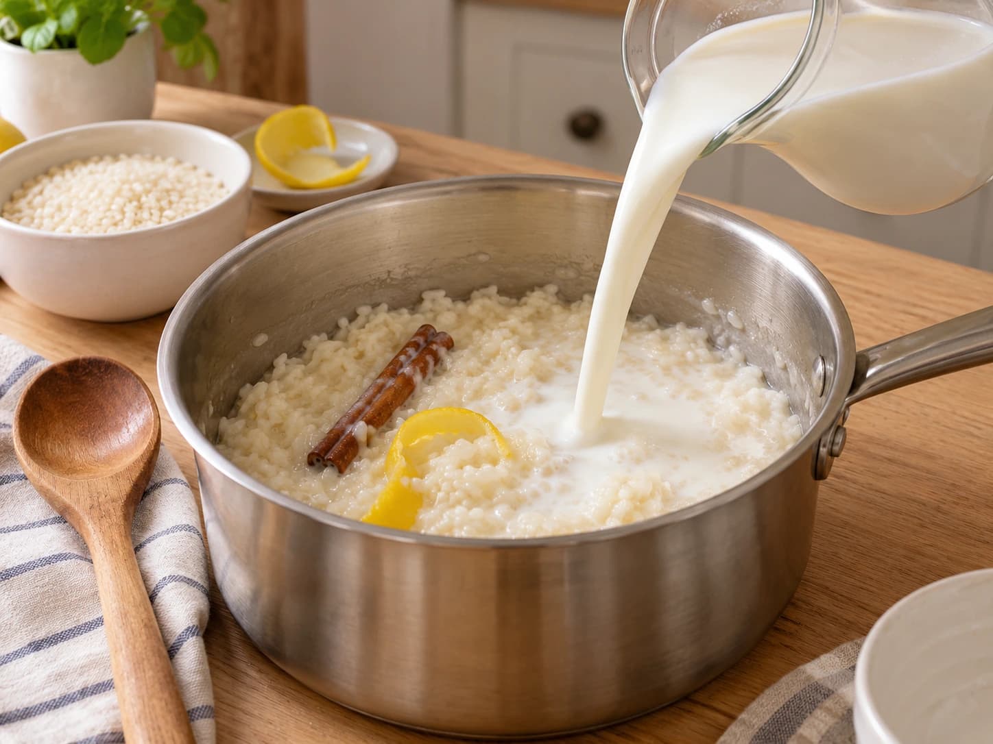 Rice Pudding: Add the milk