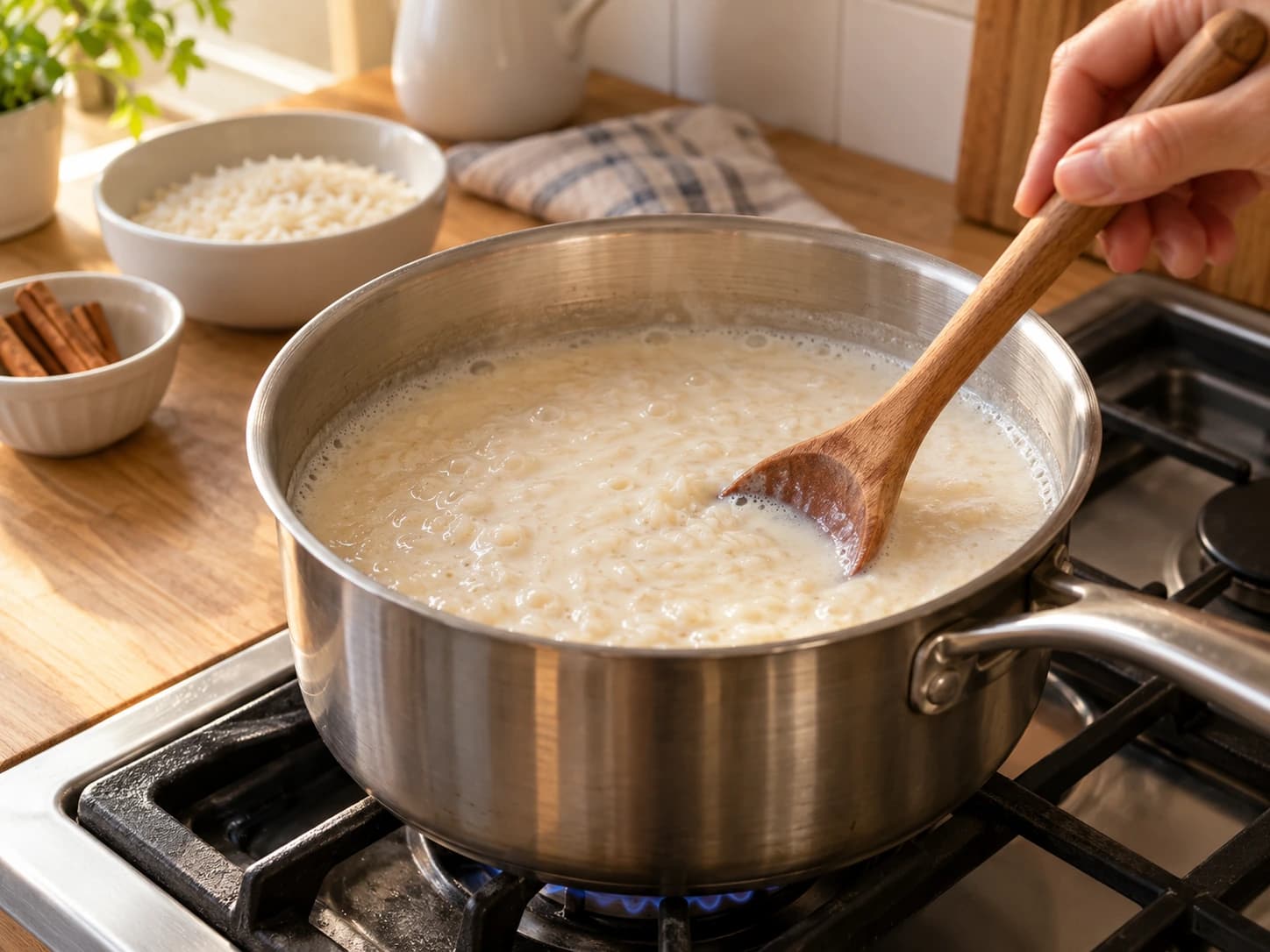 Rice Pudding: Cook over low heat