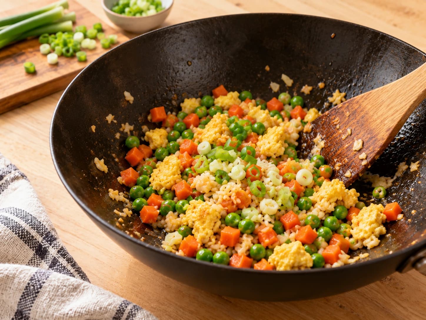Vegetable Fried Rice: Add the garlic and scallions
