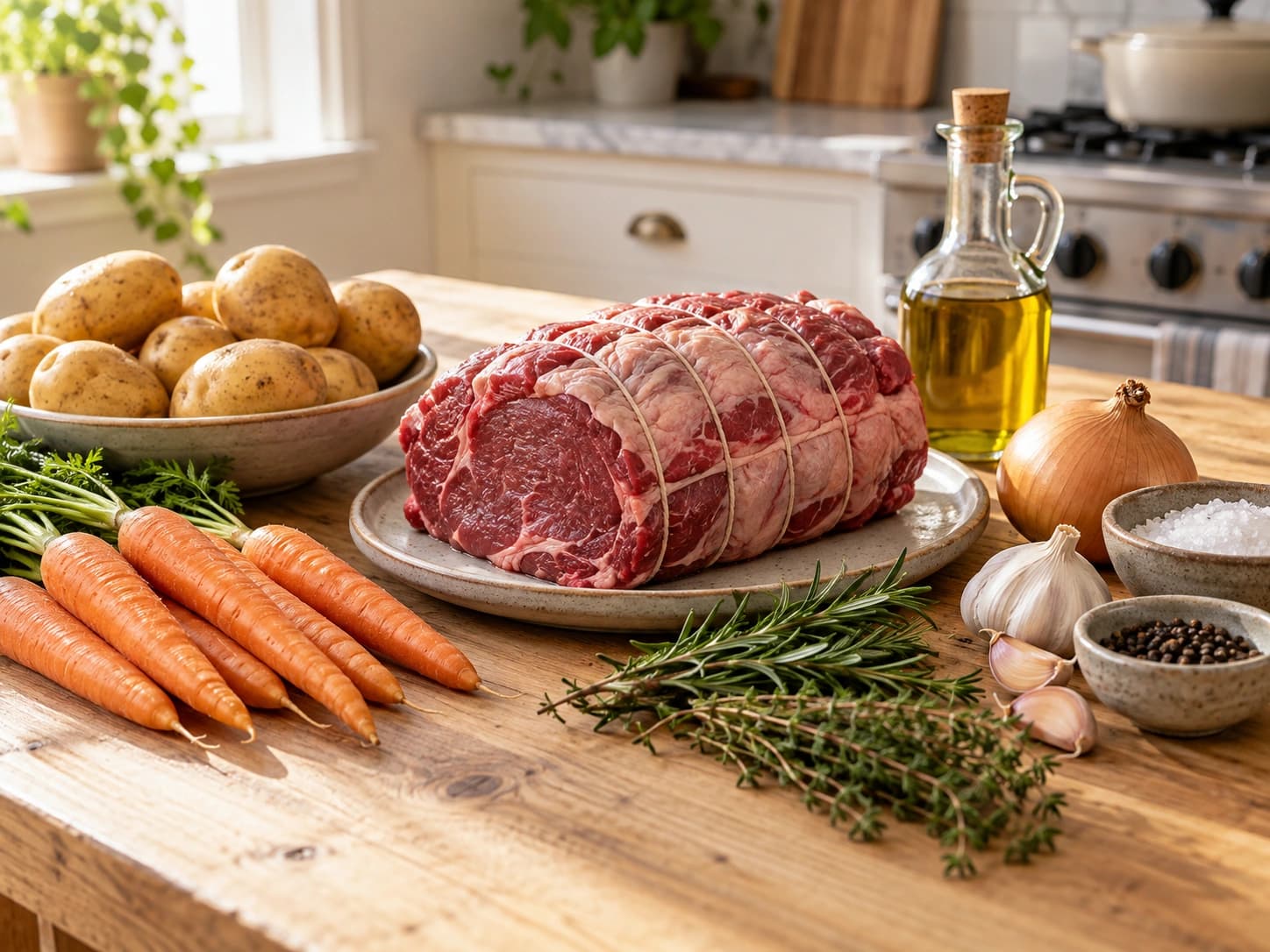 Rôti de bœuf au four aux pommes de terre et carottes: Préparer les ingrédients