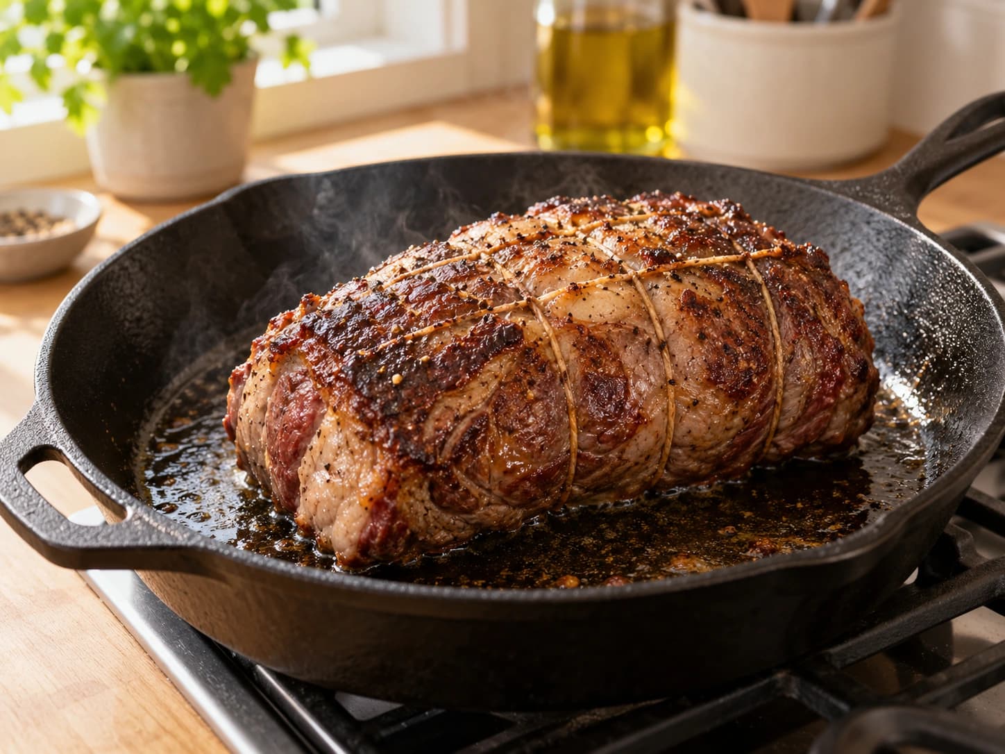 Rôti de bœuf au four aux pommes de terre et carottes: Saisir la viande