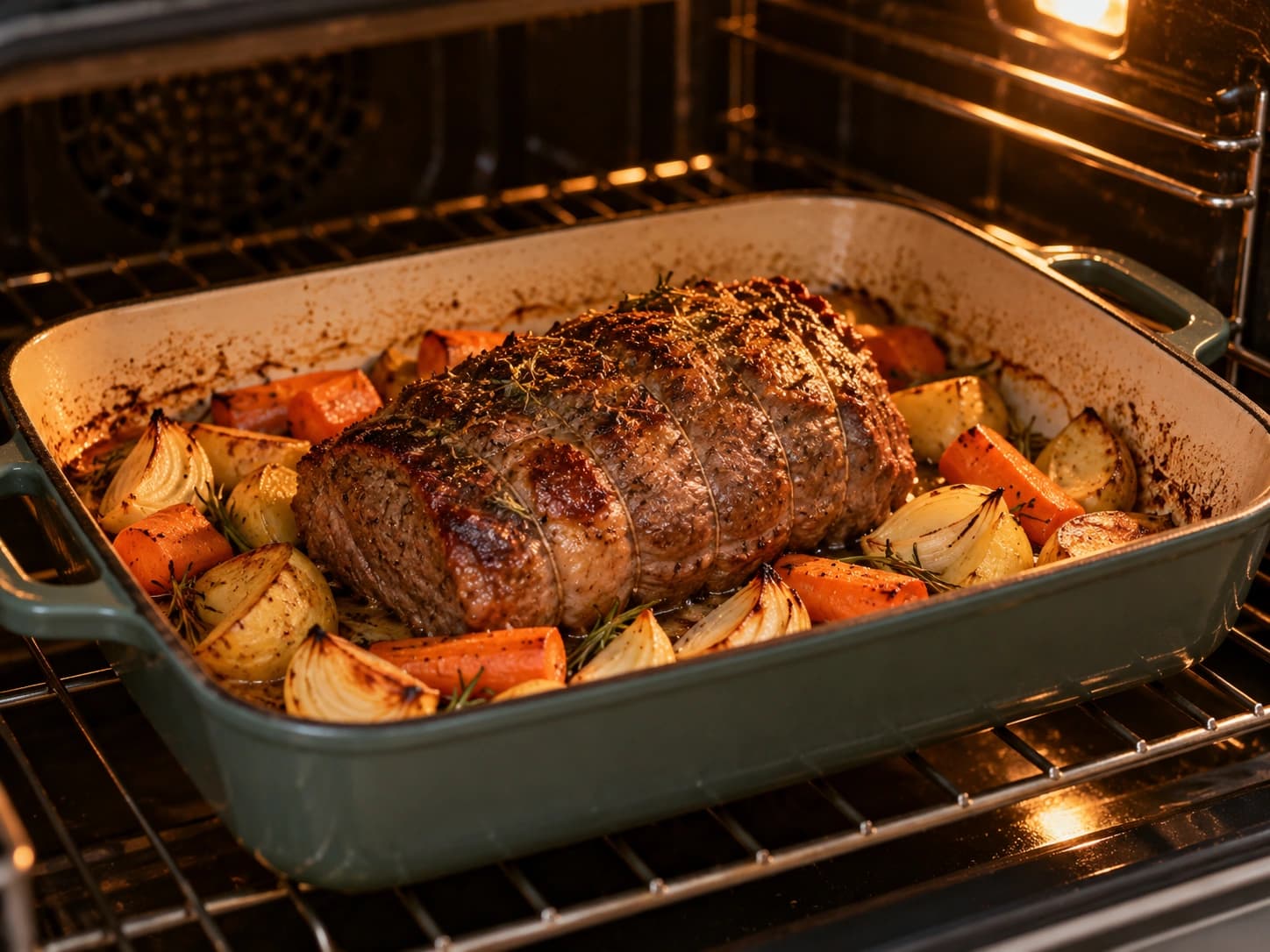 Rôti de bœuf au four aux pommes de terre et carottes: Rôtir au four