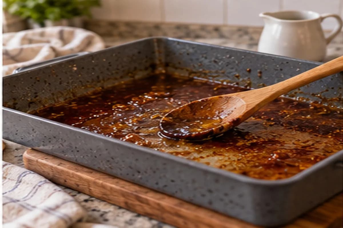 Pan juices being reduced into a sauce