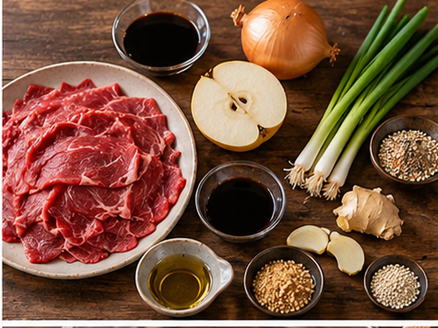 プルコギ（韓国風牛肉の甘辛炒め）: 材料を準備する
