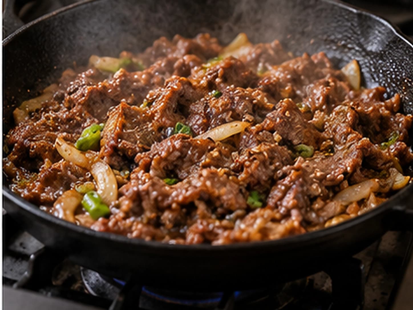 プルコギ（韓国風牛肉の甘辛炒め）: 肉を焼く