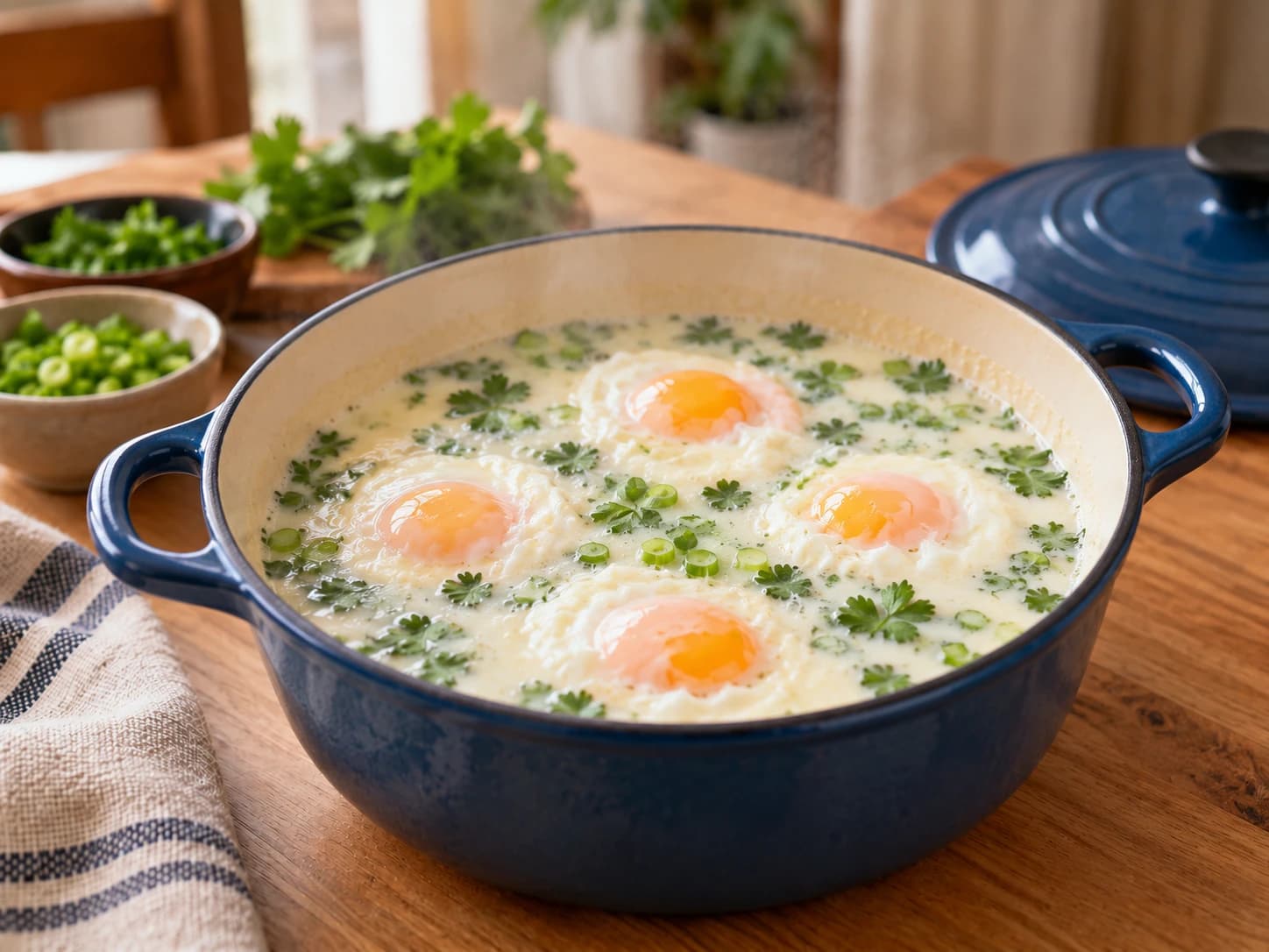 Changua: kolumbianische Eiersuppe mit Milch: Eier pochieren