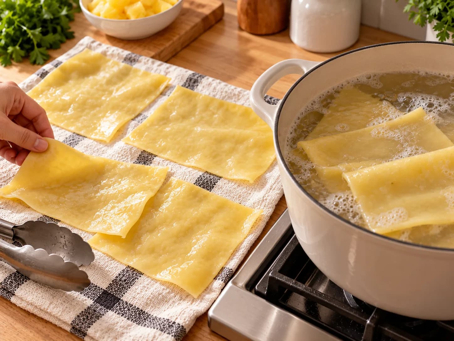 Gegarte Cannelloni-Pastablätter zum Füllen ausgelegt