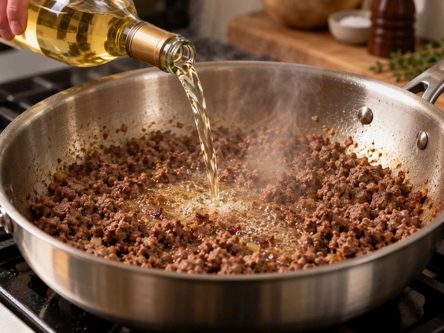 Bolognese Sauce: Add the wine