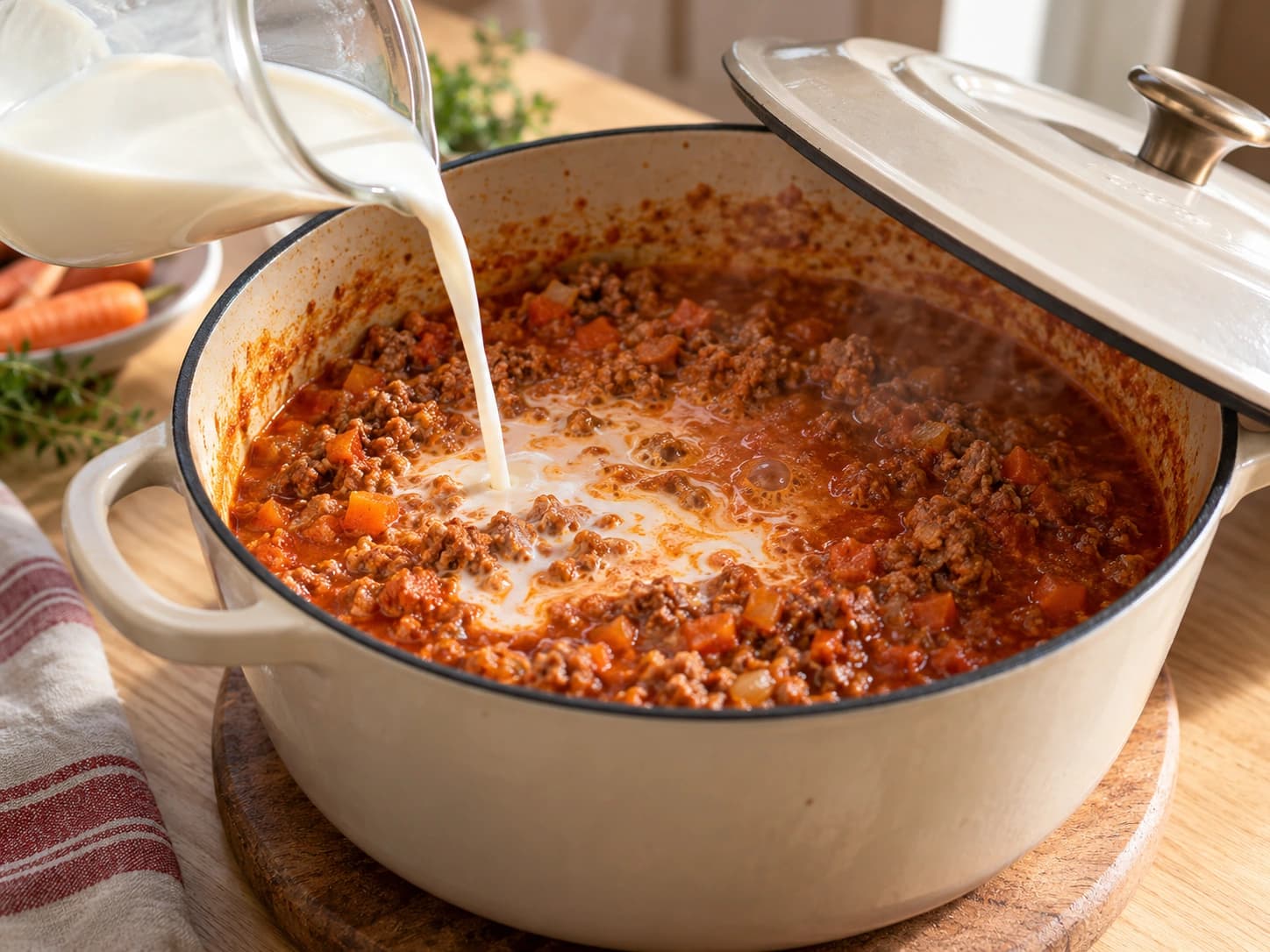 Bolognese Sauce: Simmer on the lowest heat