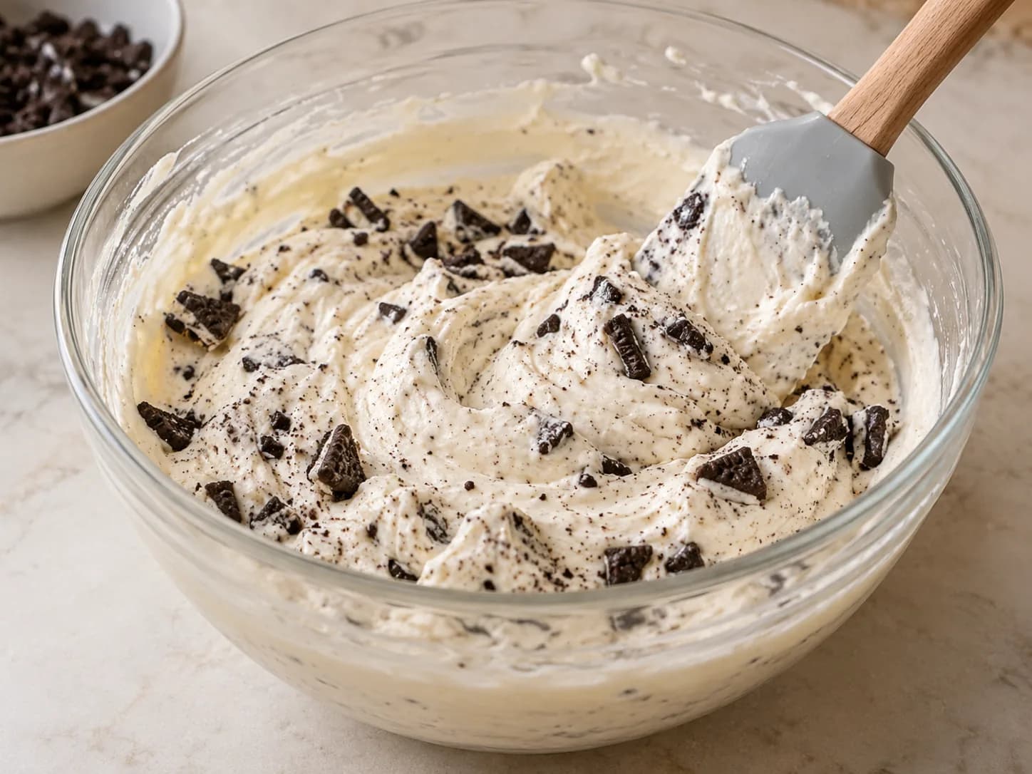 Cheesecake Oreo senza cottura: Incorporare gelatina e biscotti