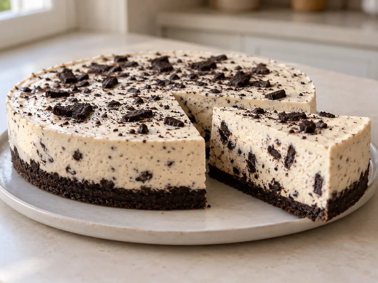 Cheesecake Oreo senza cottura: Sformare e tagliare