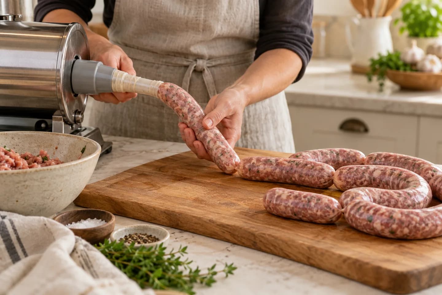 Saucisses fraîches en boyaux.
