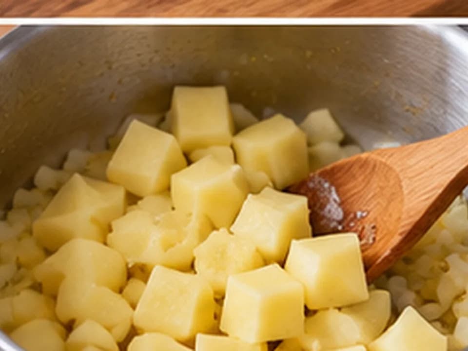 Brokkolicremesuppe: Kartoffel und Strunk zugeben