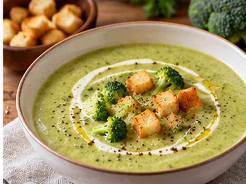 Brokkolicremesuppe: Anrichten und servieren
