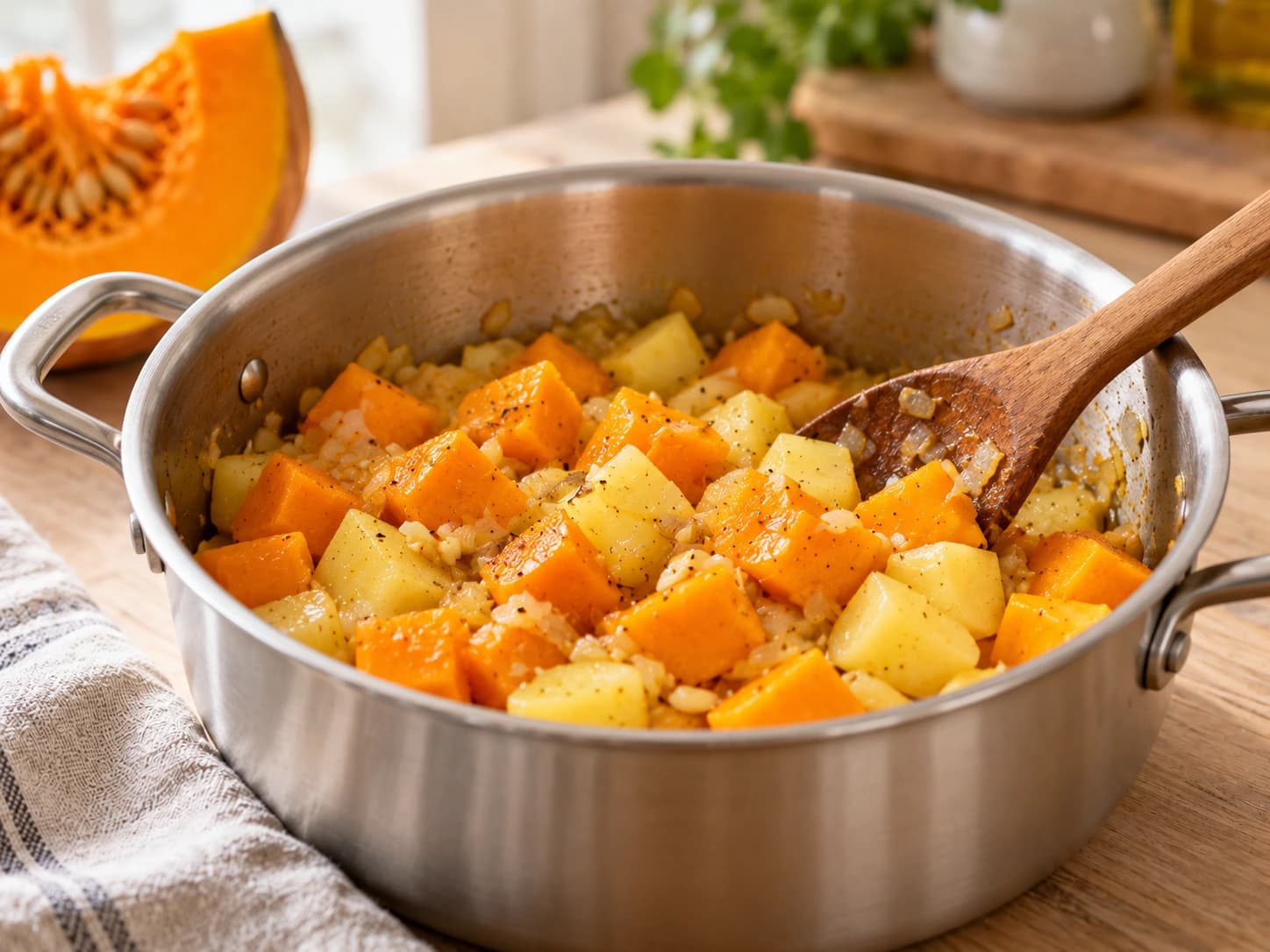 Pumpkin Soup: Add the pumpkin and potato