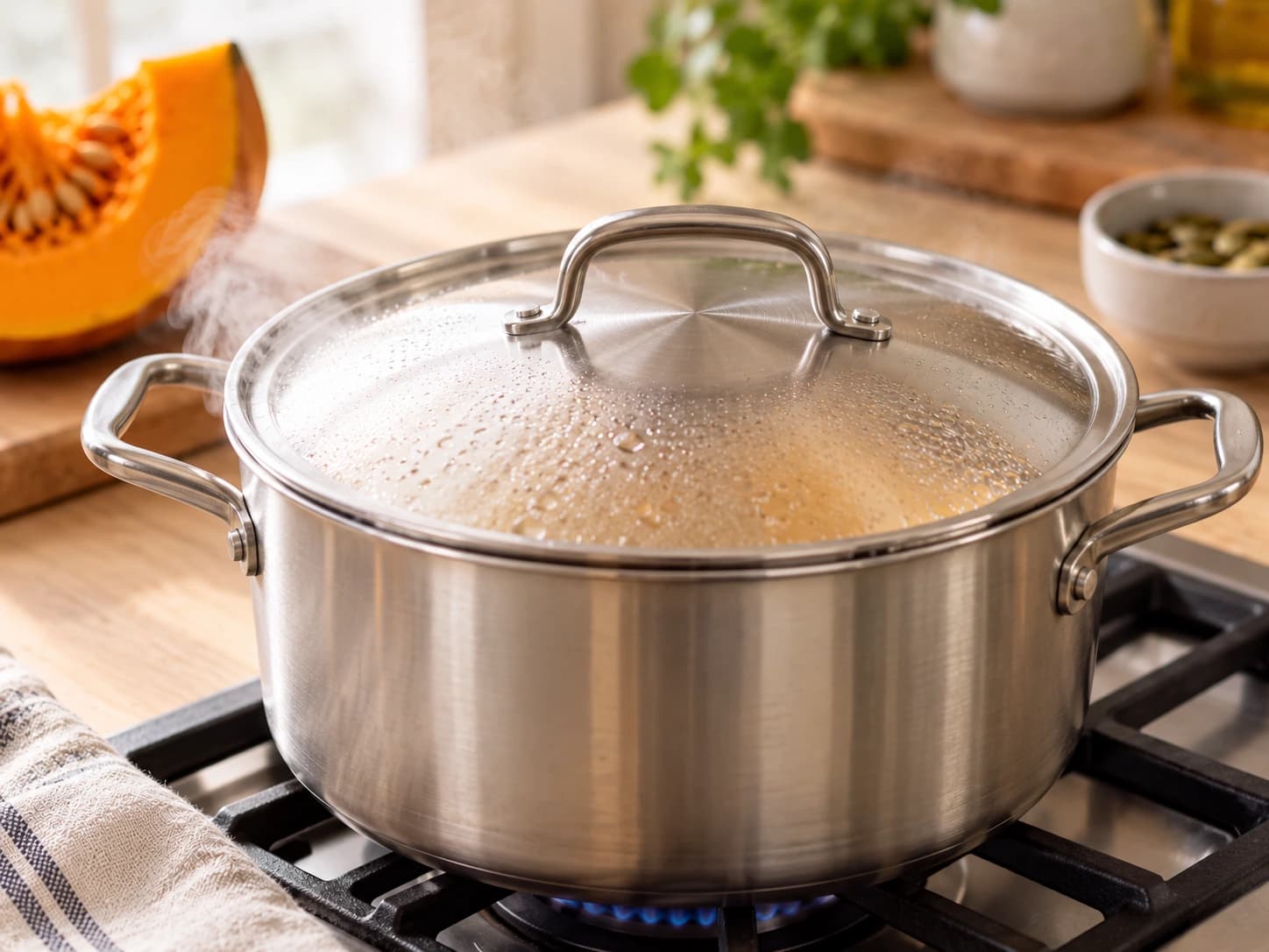 Pumpkin Soup: Cover and cook