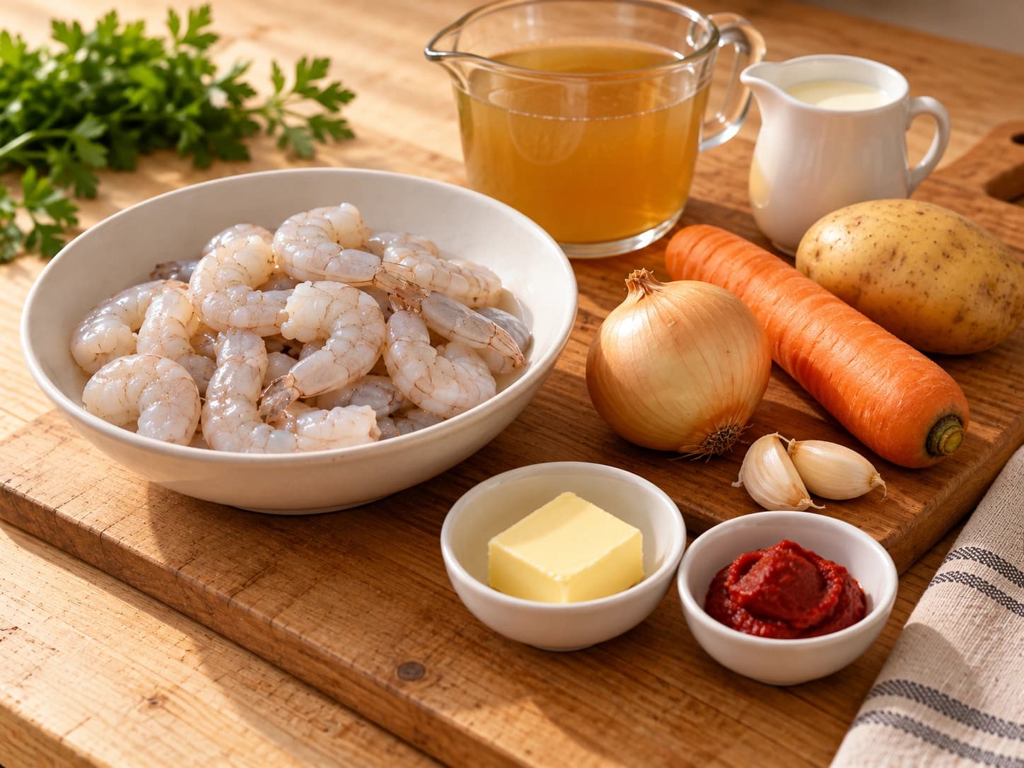Garnelencremesuppe: Zutaten vorbereiten