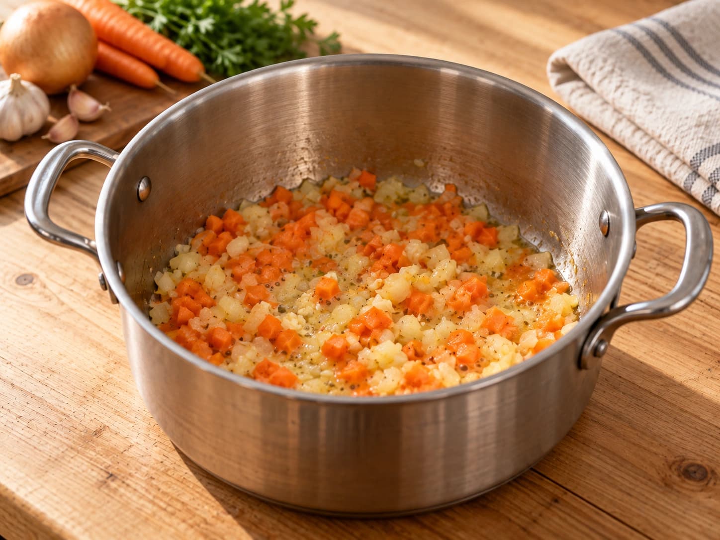 Garnelencremesuppe: Gemüse anschwitzen