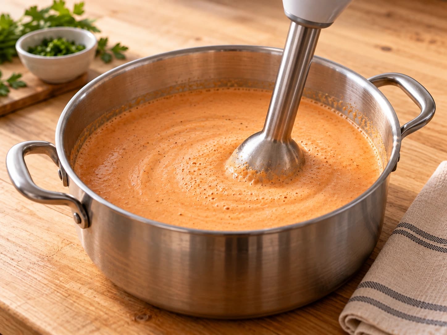 Garnelencremesuppe: Pürieren