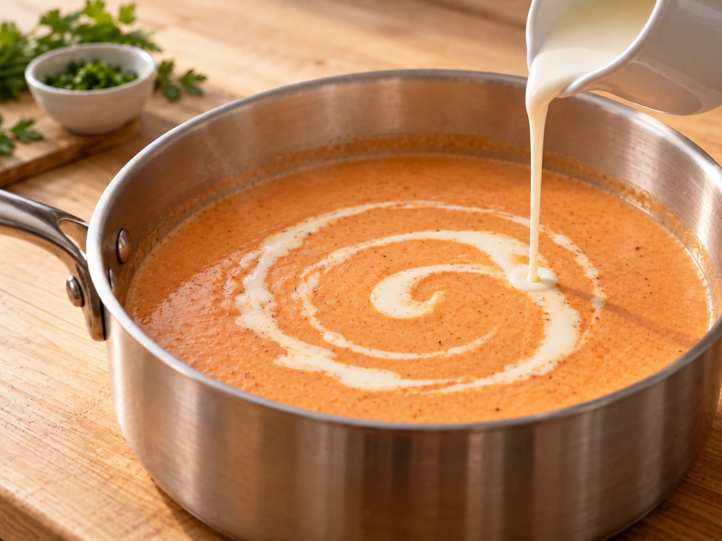 Garnelencremesuppe: Sahne zugeben