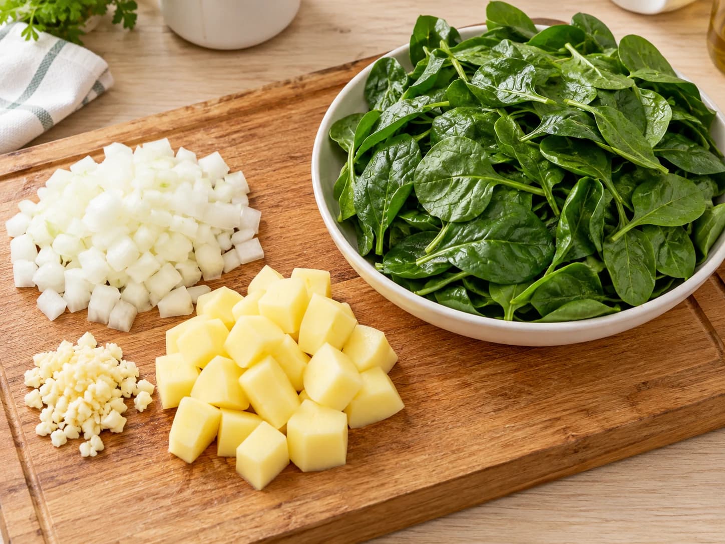 Creme de espinafre: Prepare os ingredientes