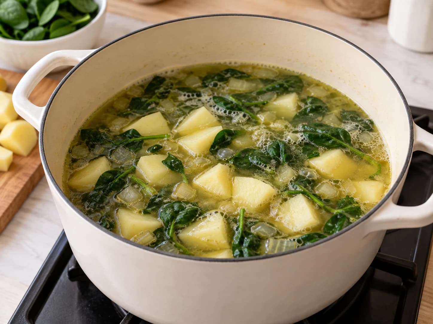 Creme de espinafre: Cozinhe a batata