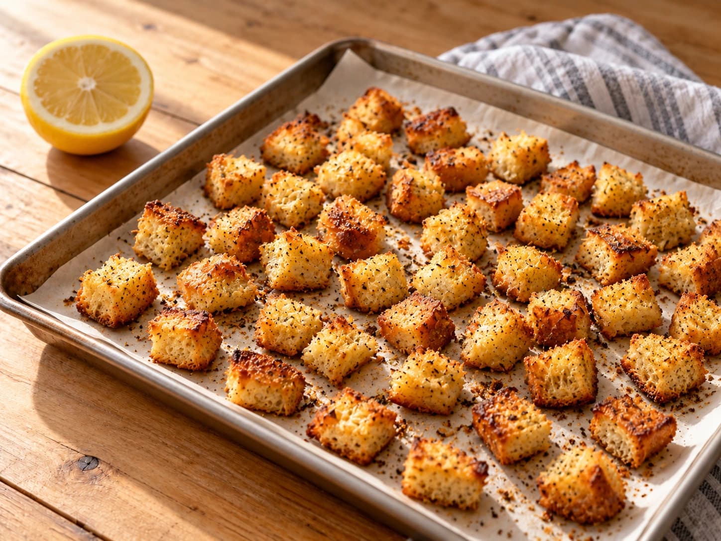 Salada Caesar com frango: Asse os croutons