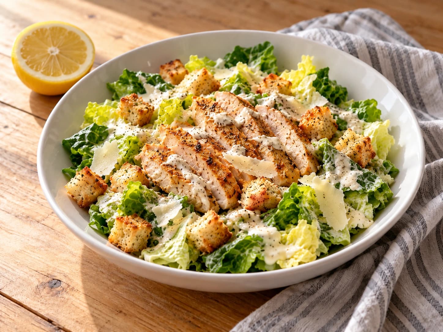Salada Caesar com frango: Monte e sirva