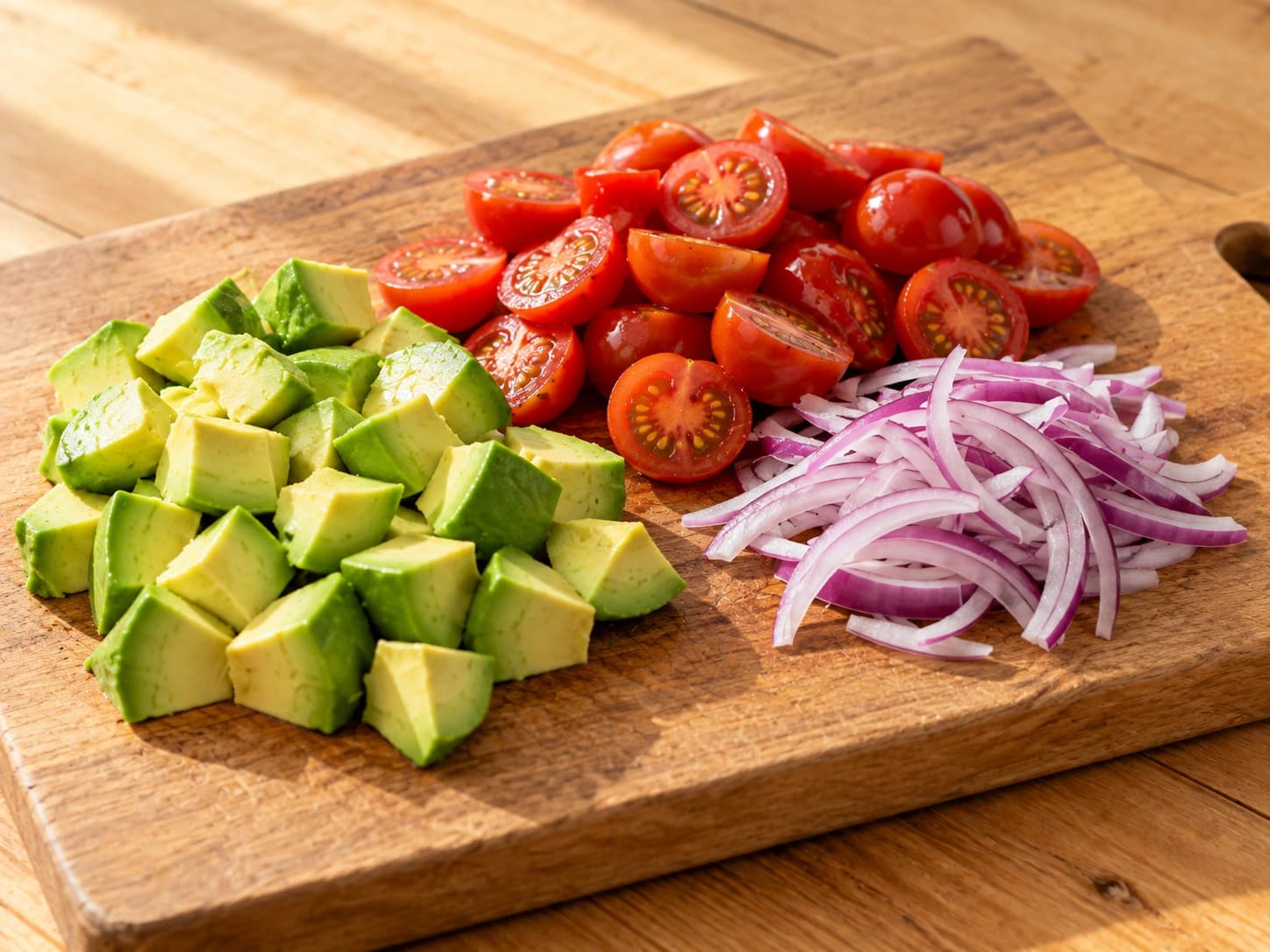 Salada de frango e abacate: Corte os legumes