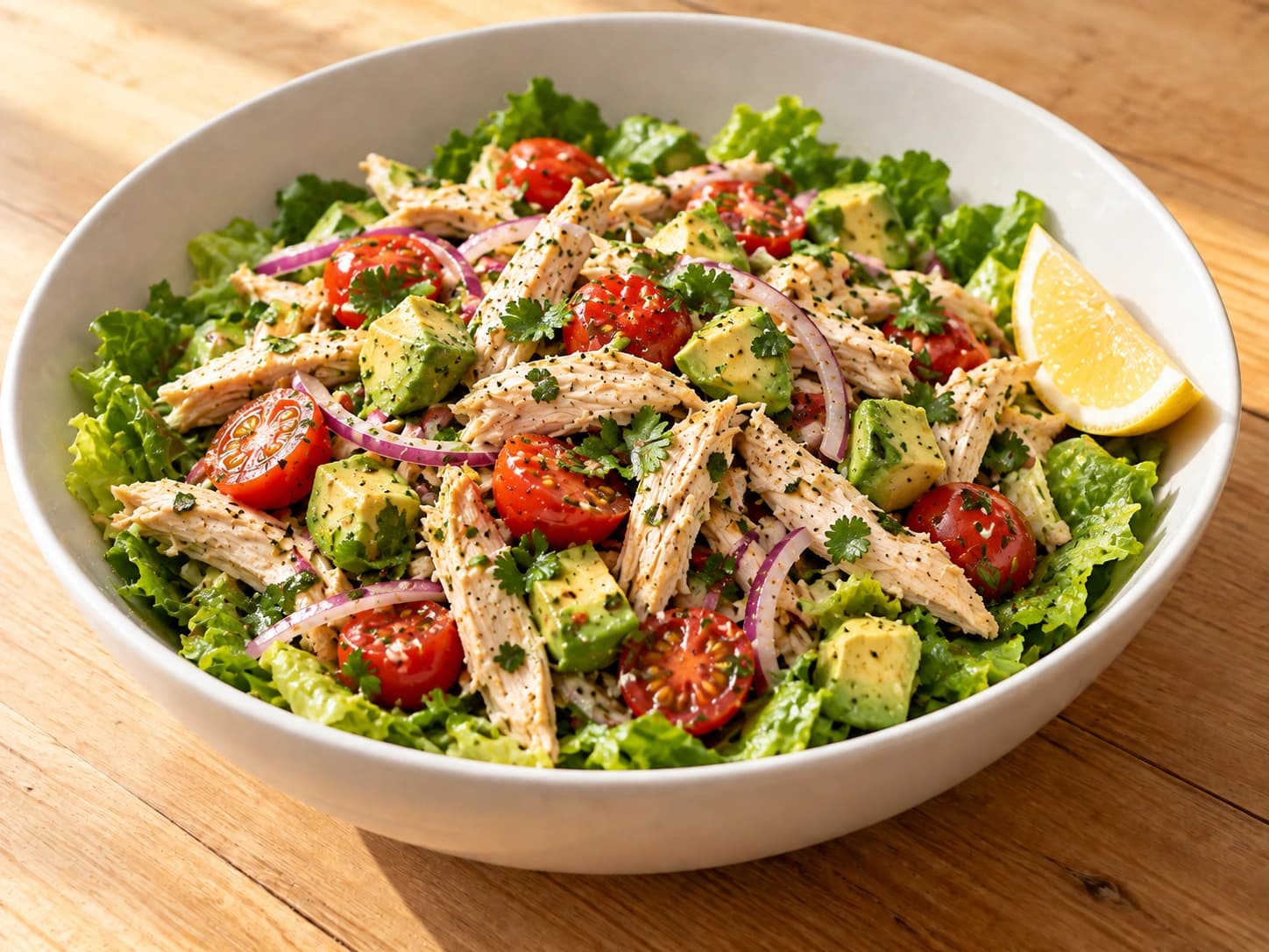 Salada de frango e abacate: Sirva