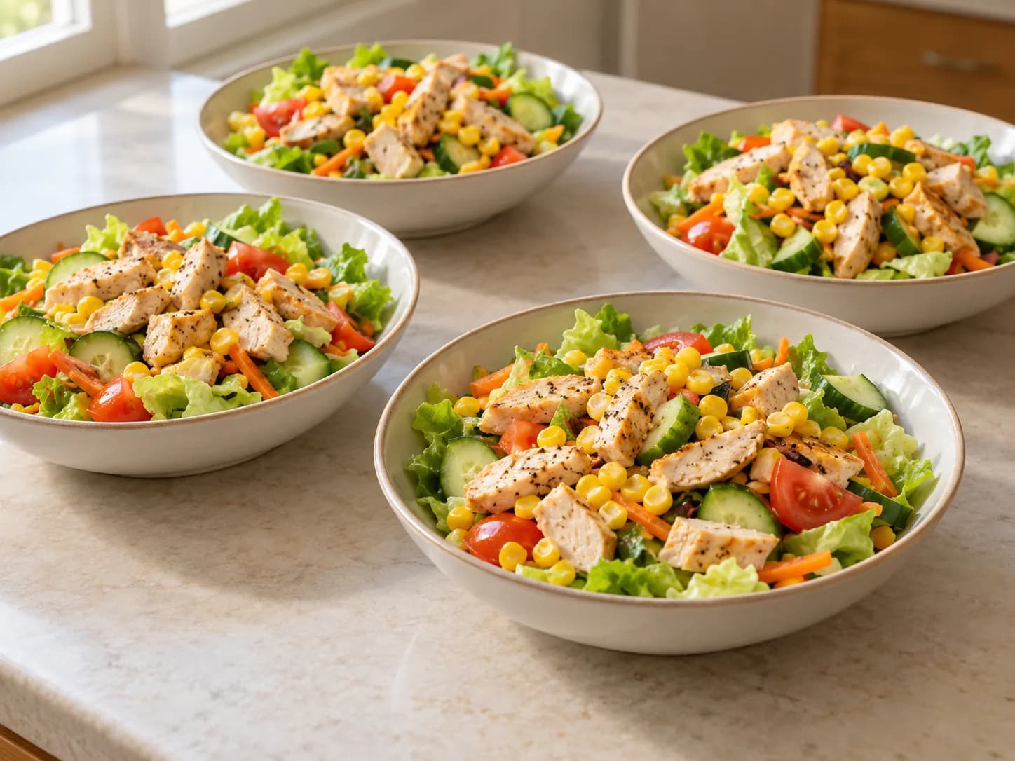 Salada primavera com frango: Divida e sirva