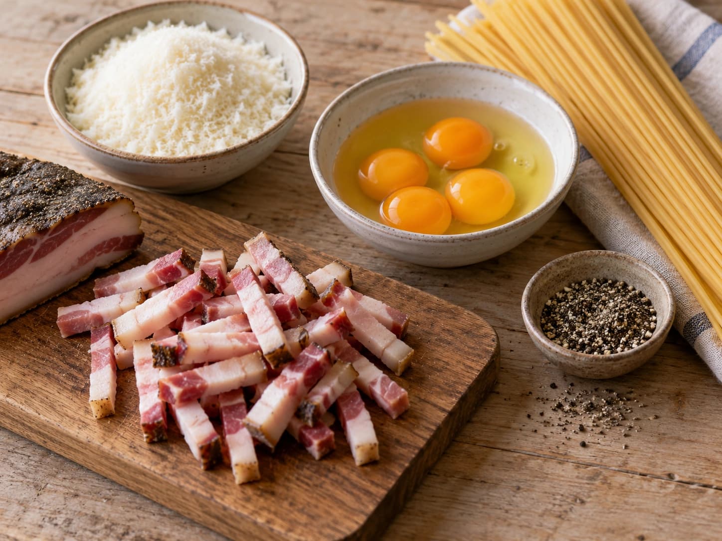 Spaghetti carbonara: Préparer les ingrédients